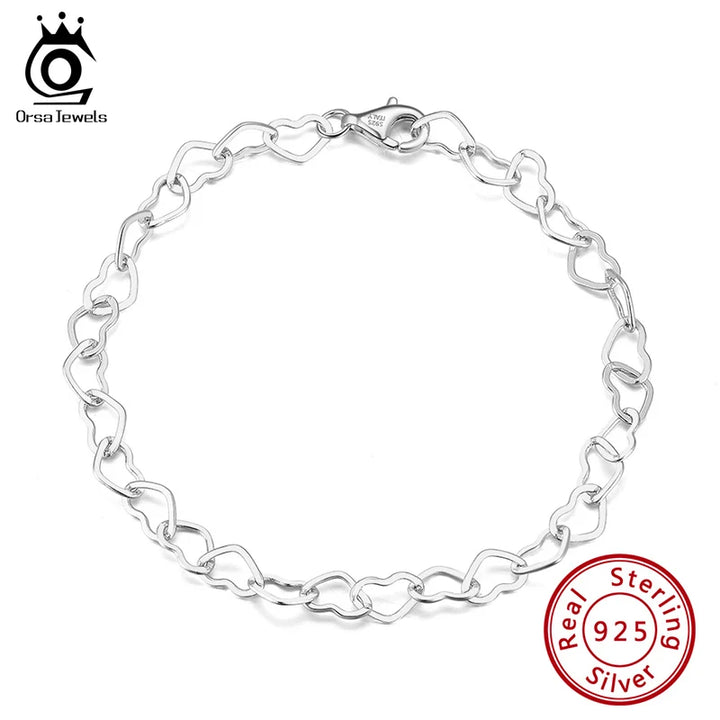 ORSA JEWELS 925 Sterling Silver Elegant Heart Link Chain Bracelet
