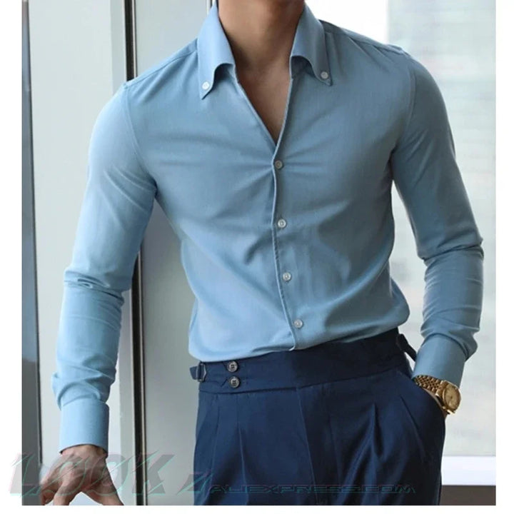 Men's Italian Collar Shirt, Wrinkle-free, Casual, Fashionable, Slim-fit