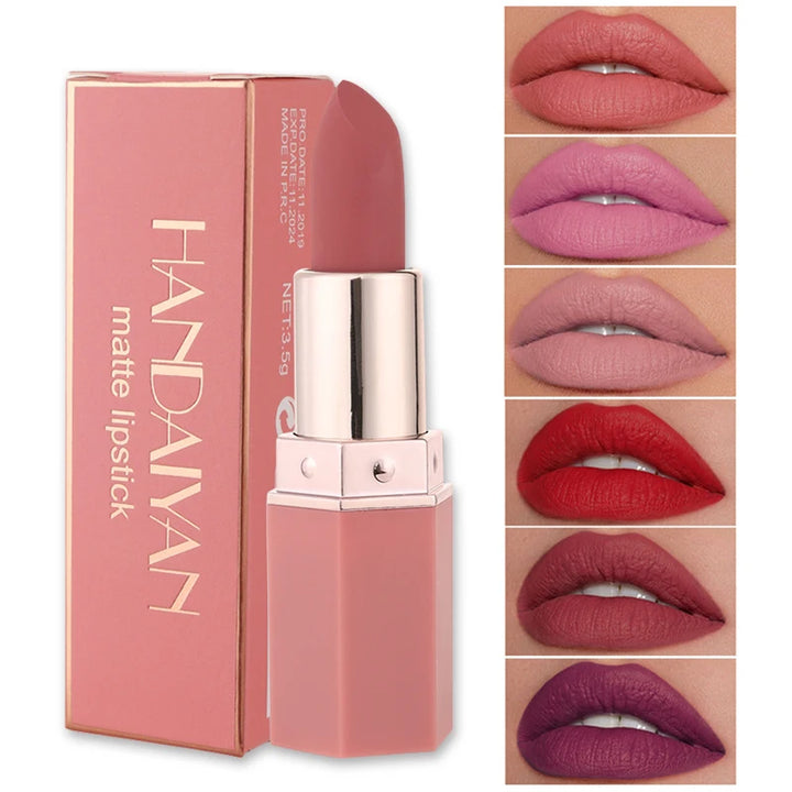 Handaiyan 6 Colors Matte Waterproof Velvet Nude Lipstick Sexy Red