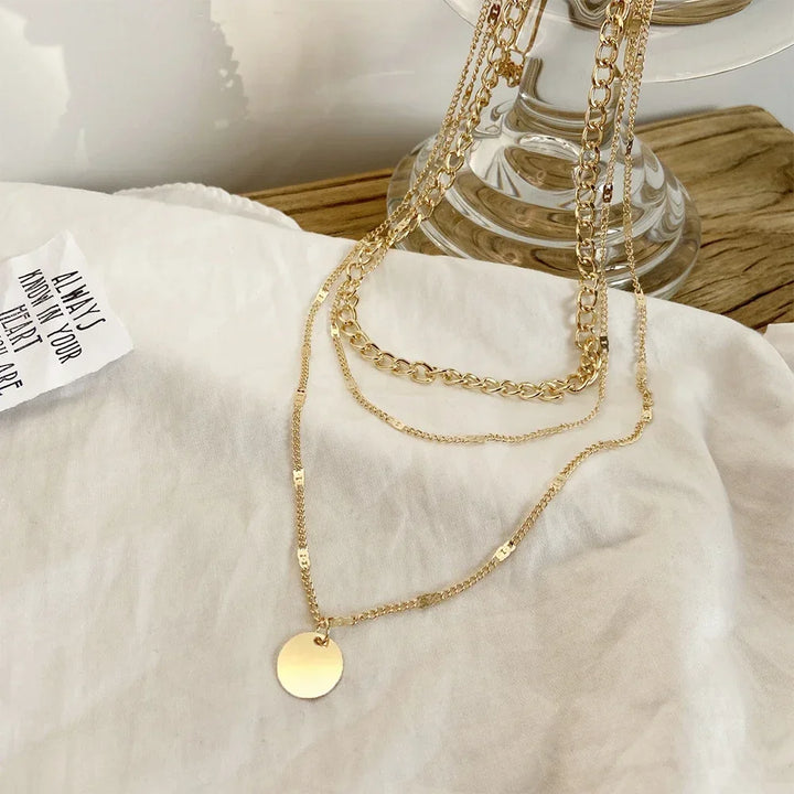 New Fashion Vintage Necklace On Neck Gold Color Chain Layered
