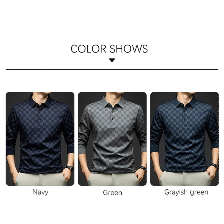 BROWON Polo Shirts for Man Autumn Business Slim Fit Long Sleeve