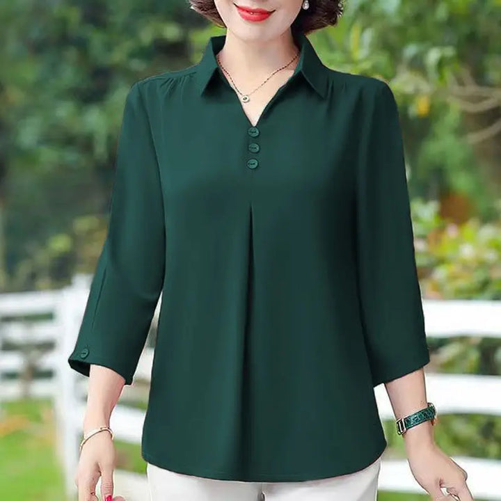 Summer Fashion Oversized Polo-neck Solid Color Shirt Ladies Half Sleeve