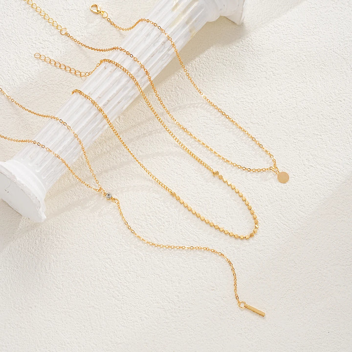 3Pcs/Set MultiLayer Round Disco Coin Chain Necklace for Women Simple