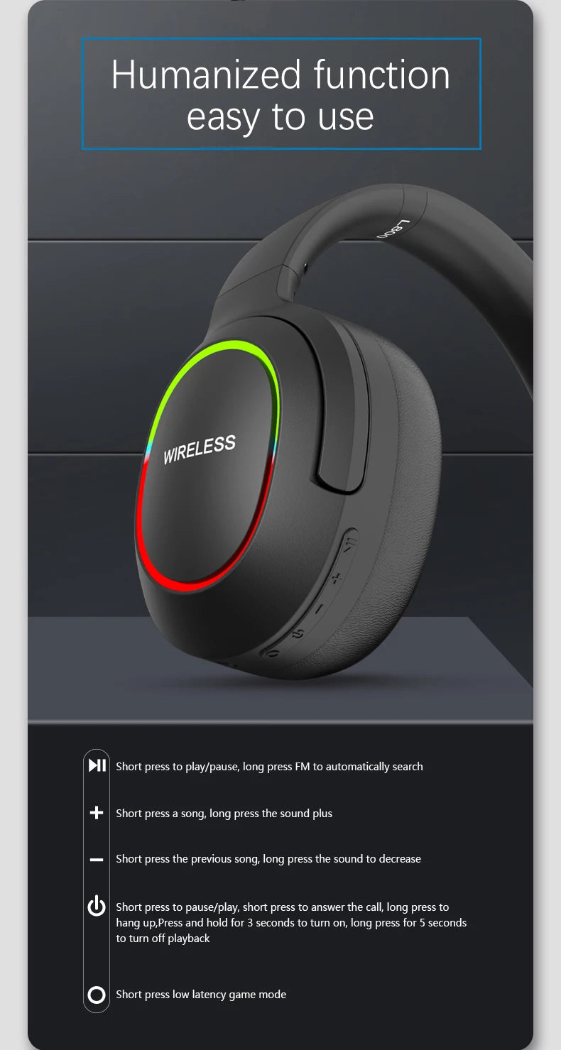 Bluetooth Headphone Headset V5.1 Foldable Wireless Earphone