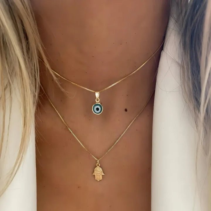 1/2Pcs Bohemia Evil Eye Double Layer Necklace Round Charm Clavicle Chain