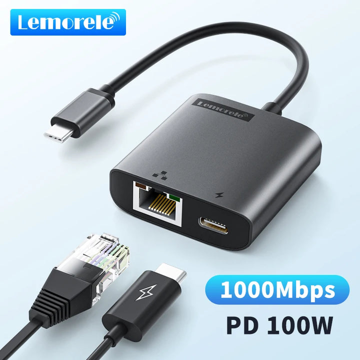 Lemorele TC35 2 in 1 USB HUB Type-C to RJ45 1000M Docking station