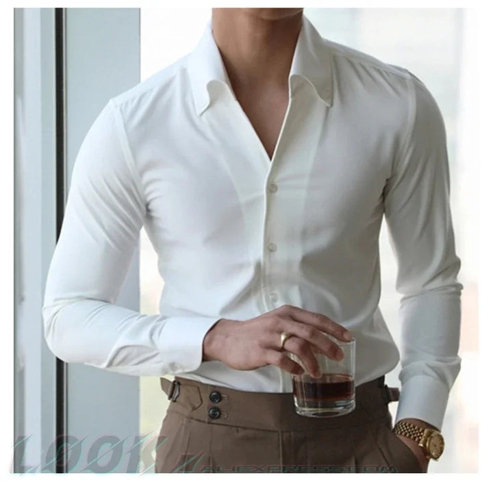 Men's Italian Collar Shirt, Wrinkle-free, Casual, Fashionable, Slim-fit